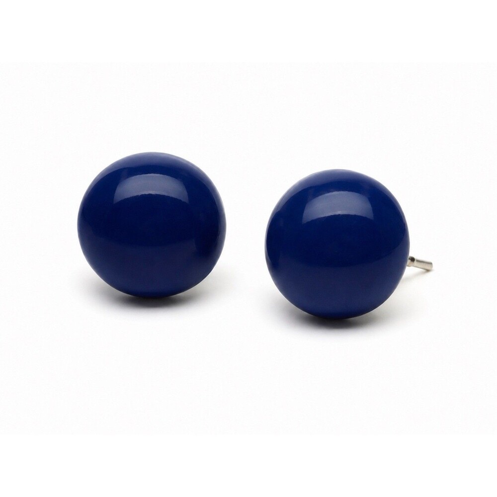 Vintage Cobalt Blue Button Stud Earrings Oversized Resin Dome 80s Retro